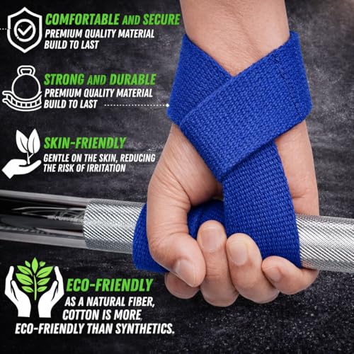 Image of Handler 23-Inch Weight Lifting Straps for Gym Workout - Wrist Support Wraps for Deadlifts, Calisthenics, Boxing & Strength Training - Non-Slip Grip, Neoprene Padded Gym Accessories for Men & Women (Blue, 23 Inches)