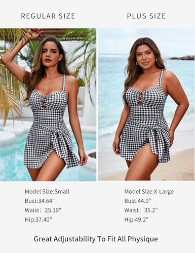 Image of Zilcremo Swim Dress for Women Tummy Control One Piece Swimsuit Wrap Swimdress Square Neck Skirted Bathing Suit Swimwear
