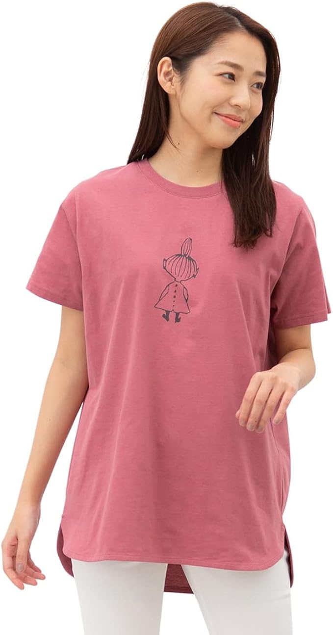 Amazon トップス チュニック 半袖 イラストプリント 綿 Uvカット ラフ おしゃれ レディース 夏 Honeys ハニーズ ムーミン ゆるチュニック 濃ピンク ｍ Tシャツ カットソー 通販