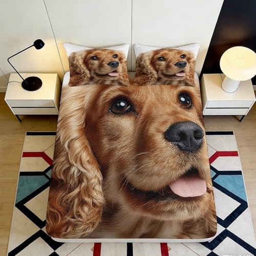 Drap Housse 3D Imprimé Golden Retriever Microfibre Grande Profondeur Antidérapant Protection Matelas Golden Chien Chambre Lit 90x200x25cm