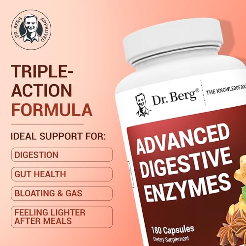 Image of Dr. Berg Advanced Digestive Enzymes with Apple Cider Vinegar - Includes Digestive Health Ingredients Like Betaine Hydrochloride (HCI), Ginger Root & Peppermint Leaf - 180 Capsules