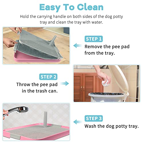 Dog Potty Tray Toilet 20"x14" Doggy Bathroom Dog Litter Box, Indoor Pee Pad Holder with 8pcs Training Pads, Puppy Pee Mesh Potty Training Tray with Secure Latch, Dog Potty Pan for Small Medium Puppies - Image 5