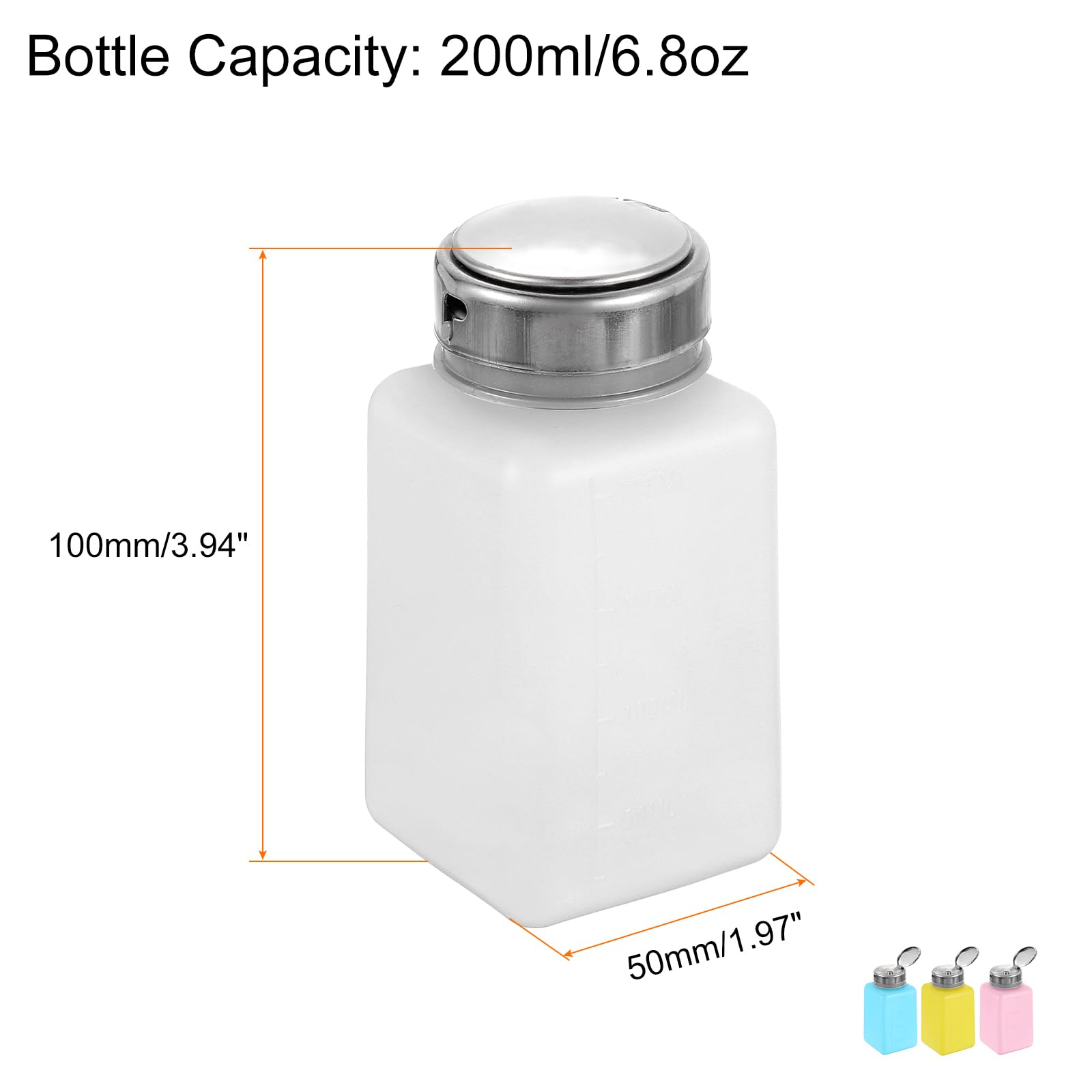 QUARKZMAN 4pz Distributore Alcool Solvente 200ml(6.8oz) Bottiglia Pompa Dispenser Liquido Push Down Rimuovi Smalto Unghie Testa Pressatura Acciaio Inossidabile per Acetone Detergente Rimuovi