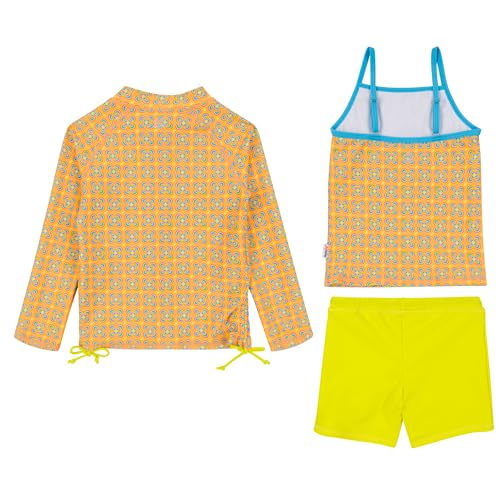 Image of SwimZip Girls' 3 Pc Swim Set w /Long Sleeve Rash Guard, Tankini & Shorts UPF 50+