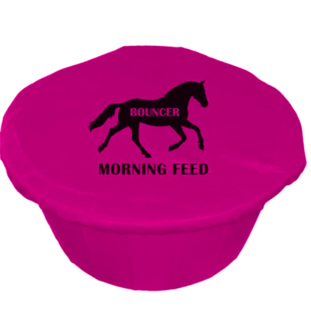 Personalised Horse Feed Bucket Covers, Multi-Coloured, Morning and Teatime Feed Design or Custom Text (Black Vinyl, Pink)