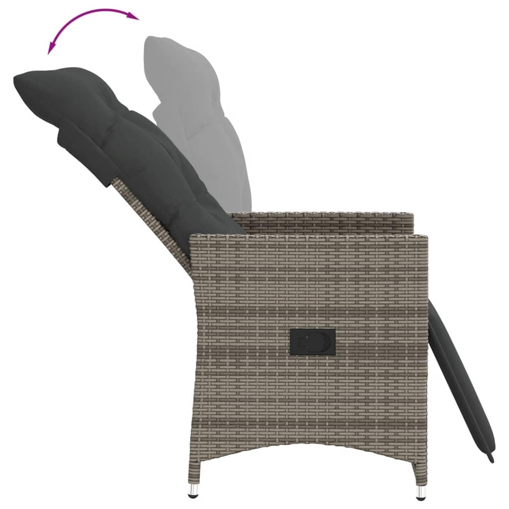 vidaXL Sillón reclinable de jardín con Cojines ratán sintético Gris, Silla de Patio reclinable, Asiento de jardín reclinable, Tumbona