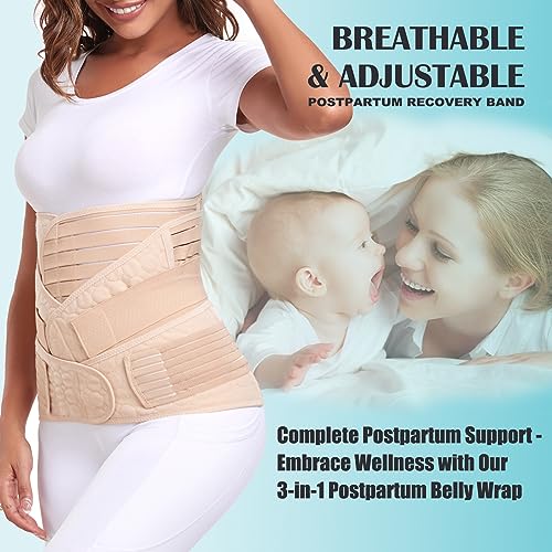 MAMODY 3-in-1 Postpartum Gürtel für Damen – Bauchgurt Nach Geburt,Shapewear, Waist Cincherr (Beige, S/M)