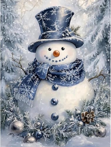 Eiazuiks Christmas Stamping Cross Stitch Kit Snowman Christmas Counting Cross Stitch Kit for Adult Beginners Full Line DIY Stitching Kit for Home Decor Cross Stitch Patterns 12x16 inches