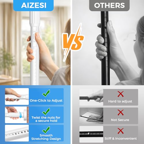 Image of AIZESI 41-67 Inch Heavy Duty Tension Curtain Rod - No Drilling, Adjustable, Rust-Resistant for Outdoor, Living Room, Window, Bathroom (White, 41 inch to 67 inch|2PACK)