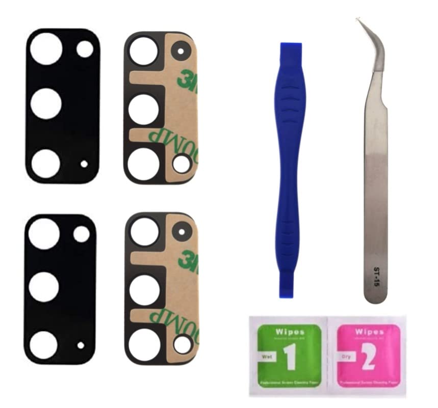 2 x PHONSUN Replacement Rear Camera Lens Glass w Adhesive for Samsung Galaxy S20 G980/G981 Black with Pre-Attached Adhesive and Tool Kit