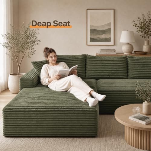 Image of Claiks 104 inch Boneless Couch, Cloud Couch Sectional, Green