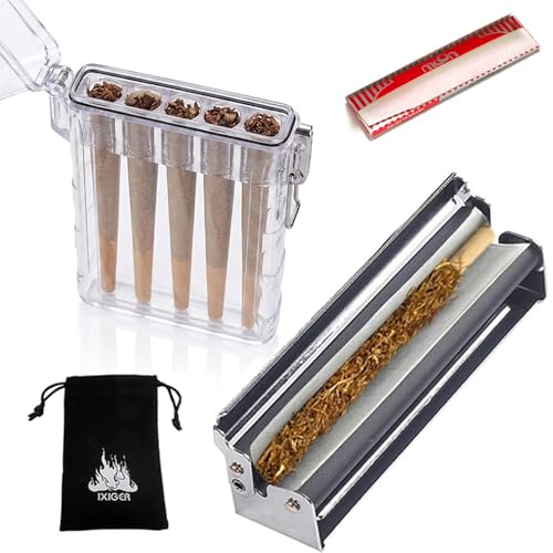 IXIGER 110mm Joint Drehmaschine Set Drehmaschine Joint mit Zigarettenbox die 5 Zigaretten Aufnehmen kann Mit 32 Blatt 110mm Zigarettenpapier Und GeschenktüTe(schwarz)