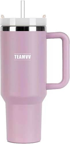 Miniatura 1 de TEAMVV Simple Modern - Vaso de 40 onzas con asa y tapa con popote para agua, café o té helado, licuado de frutas y más, botella de agua aislada de