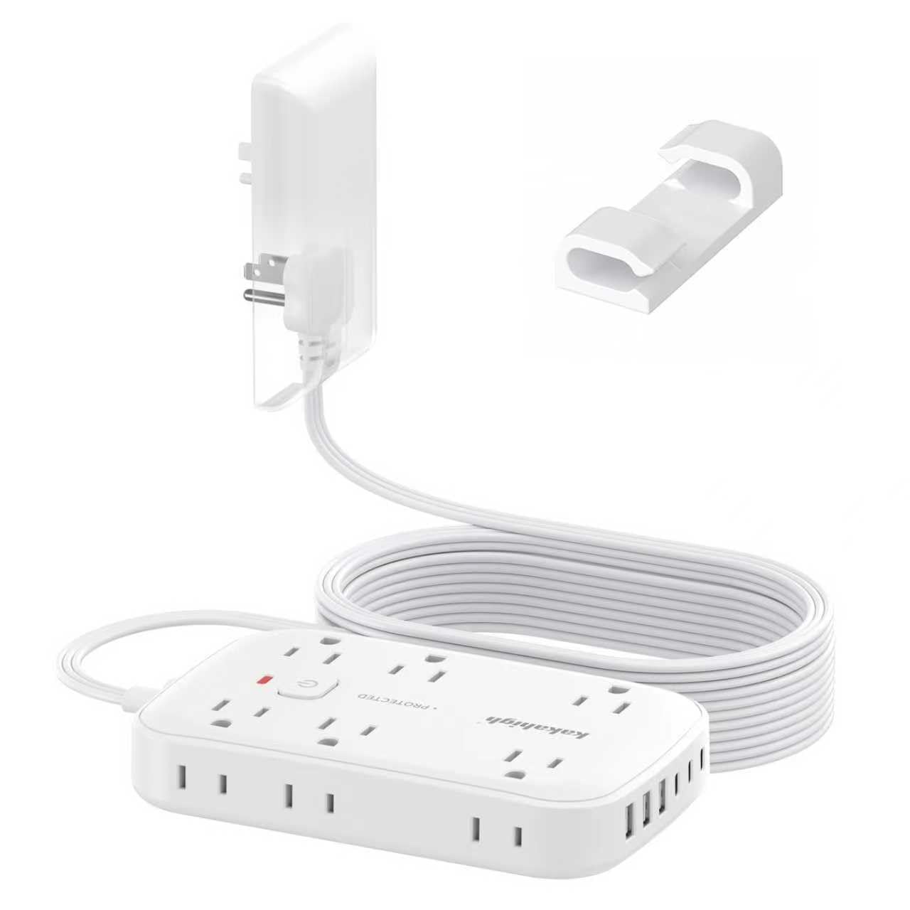 Flaches Verlängerungskabel mit Steckdosenabdeckung & Multi USB - 25 Fuß 1625W 3 Zinken mit 12AC 6 USB Steckdose (24W/4.8A), Multi-Port-Ladestation für Möbel hinter Wand, Sofa, TV
