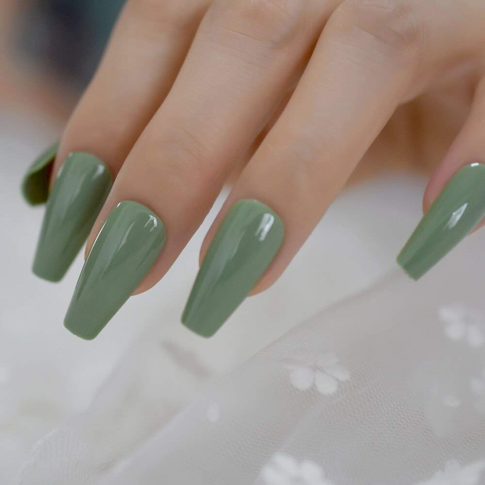 Amazon.com: CoolNail Glossy Olive Green Press on False Nails Extra Long UV  Gel Coffin Ballerina Flat Shape Press On Fingersnails Free Adhesive Tapes :  Beauty & Personal Care