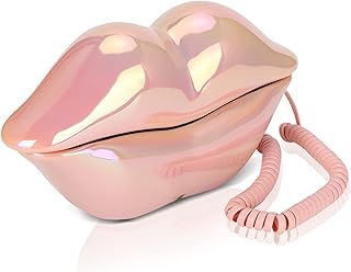 WX-3016 Lip Phone Landline,Electroplating Fashionable Lip Telephone Landline,Unique Decoration Wired Landline with Number Storage,Flocking Retro Sexy Landline,for Home/Hotel/Office,for Gifts