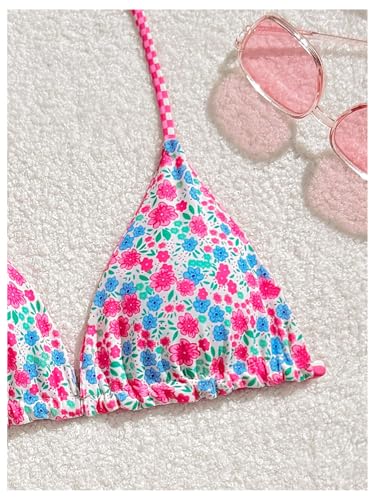 Floerns Girl's 2 Piece Bathing Suit Floral Halter Bikini Set High Waisted Swimwear3