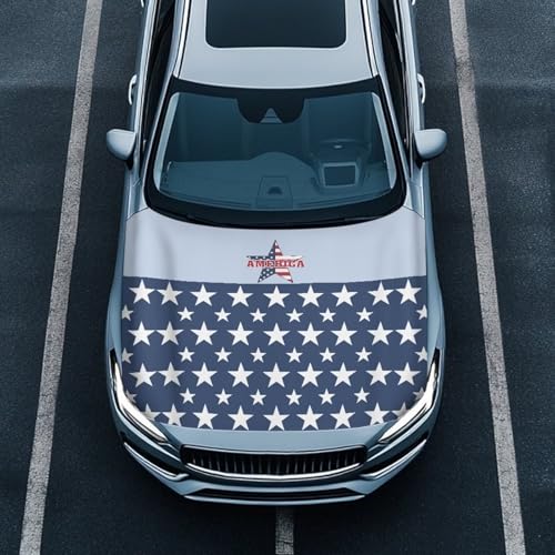 Image of Car Hood Cover Polyester Elastic Fabric Protector for Car Hood Waterproof Automotive Accessories for Most Automotive Sedans Pickup Trucks SUVs(Five-Pointed Star Flag Design)