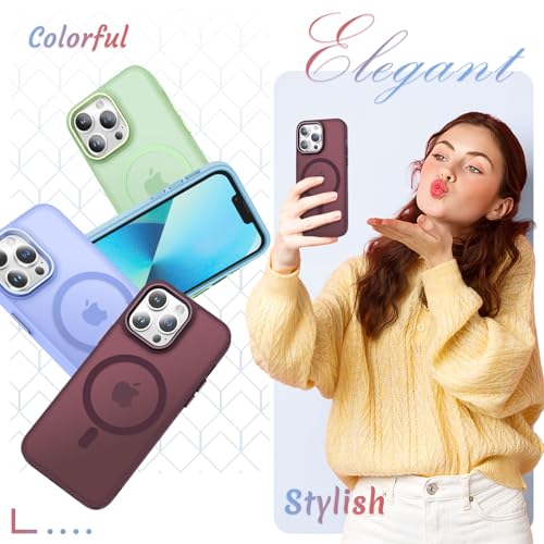 Image of YENAPOON for iPhone 12 Pro Max Case, Matte Magnetic Phone Case, Wine Red | Fit for Magsafe, Screen Protector Included, Translucent Frosted Slim Shockproof Protective Cover
