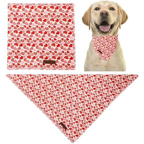 Image of Valentine's Dog Bandana, UP URARA PUP Valentine Triangle Bid Scarf for Girl Boy Small Medium Dogs or Cats, Adorable Puppy Wedding & Valentine's Bandana, Cute Soft Cotton Pet Kerchief, L