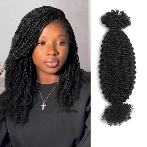 QVR Spring Twist Crochet Human Hair Afro Kinky Curly Braiding Hair Extension, QVR Upgraded Afro Kinkys Bulk Natural Black hair