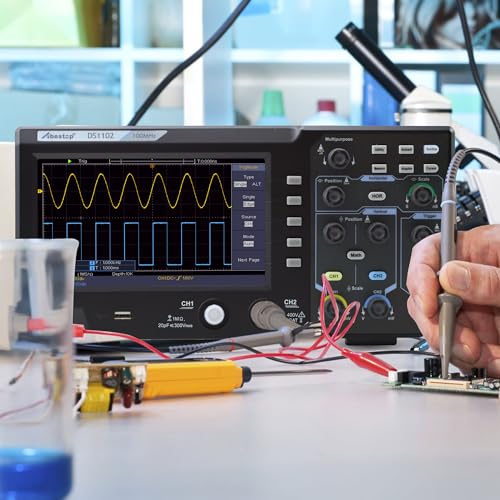 100MHz Oszilloskop Desktop SpeicherOszillograph Zweikanalig mit 7 TFT-LCD-Anzeige Tragbares Leichtes Digitales Oszilloskop (DS1102)