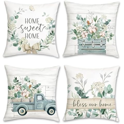 Bonhause Eucalyptus Leaves Cushion Covers Set Cover