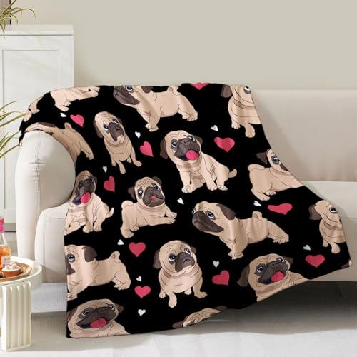 Pug Blanket Gifts for Women Mom Wife Girls Boys Birthday Christmas Valentine Presents Cute Pug Print Theme Decor Home Bedroom Living Room Couch Sofa Kids Adults Soft Cozy Plush Flannel Throws 60'x50'