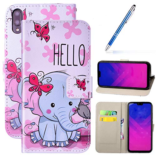 Robinsoni Case Compatible with Huawei P Smart Cover PU Leather Case Folio Flip Wallet Cover with Kickstand Hand Strap Case Cartoon Magnetic Notebook Cover Wallet Case for Huawei Honor 10 Lite,Dumbo