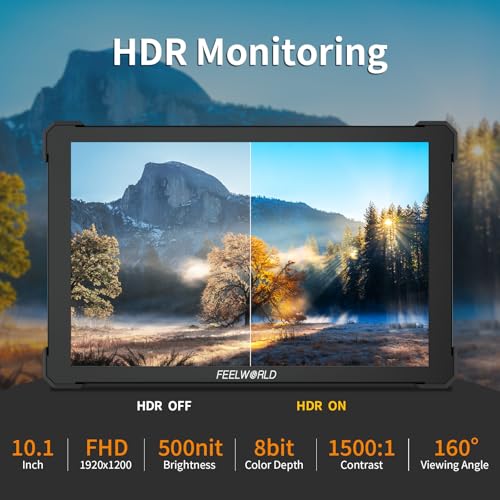 Image of FEELWORLD T10 Touchscreen 10.1inch 1920x1200 Camera Filed DSLR HDMI Monitor Camera External Monitor with 3D LUT HDMI Ouput F970 Power Plate