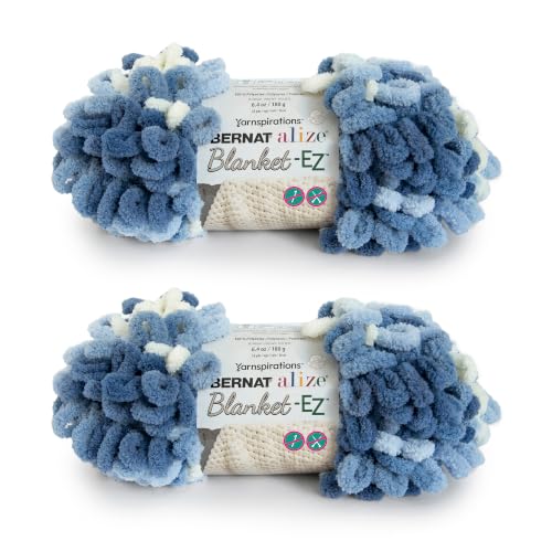 Bernat Alize Blanket-EZ Super Soft Looped Yarn for Beginners Chunky Yarn for Hand Knitting- No Needles or Hooks Needed Denim Blues 2 Pack