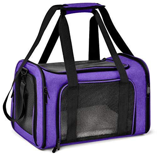 Henkelion Cat Carriers Dog Carrier Pet Carrier for Small Medium Cats Dogs Puppies up to 15 Lbs, Airline Approved Small Dog Carrier Soft Sided, Collapsible Travel Puppy Carrier - Purple