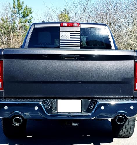 Image of Xinghe for Chevy Colorado GMC Canyon 2015-2026 Rear Middle Window American Flag Decal, Matte Silver USA Flag Sticker for Truck Back Sliding Glass Window