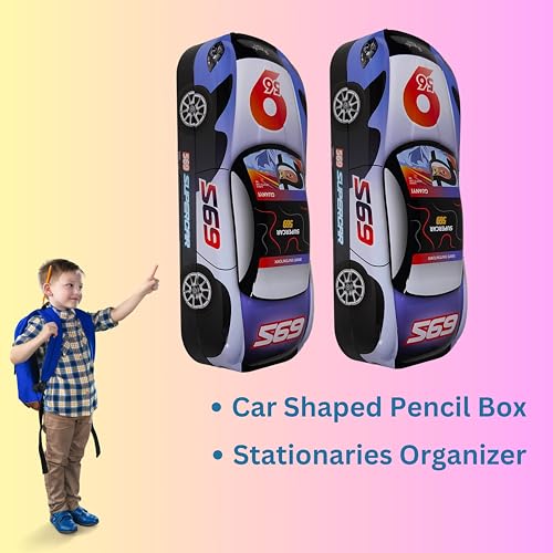 Image of ZAFCO Metal Pencil Box for Boys | Compass for Kids | Pen Box for Students | Geometry for School | Car Theme | Birthday Return Gift 1 Unit (Black)