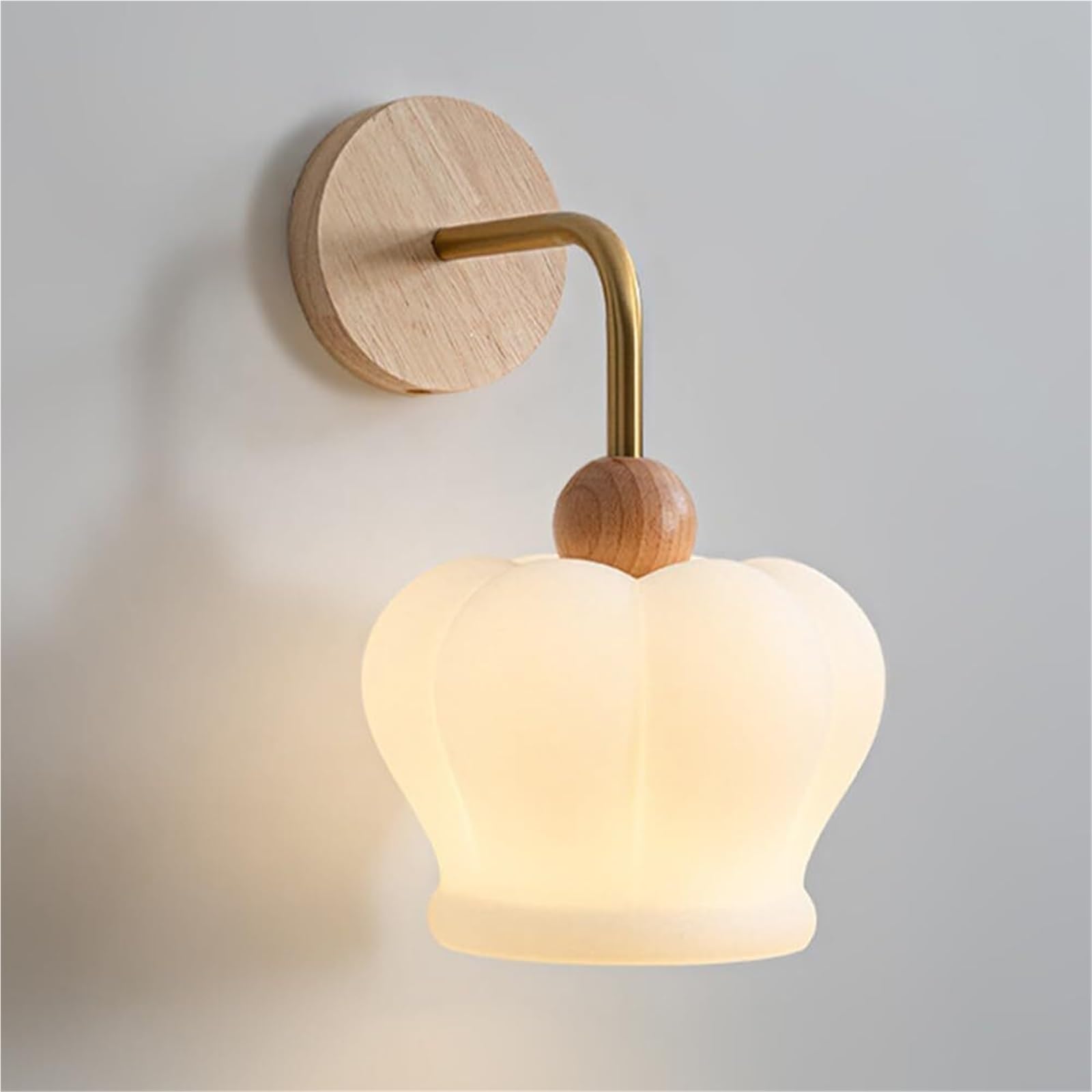 HUAYUSEDF Glass Wall Sconce Light with Wood Fitting Lights Fixture Retro G9 Farmhouse Lamp Hard Wired Sconces Lighting for Mirror Bedroom Bathroom Hallway