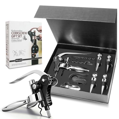 10-teiliges Korkenzieher Weinöffner Set in schwarzer Geschenkbox, Weinzubehör Geschenkset mit...
