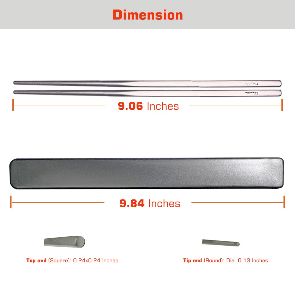 Titanium Chopsticks with Case, XBD Gears 2 Pairs of 9 Inches Square Chopstick Set Dishwasher Safe Reusable for Home & Travel (2-Pair Chopsticks) — Amazon image 3
