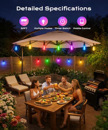 Outdoor String Lights 50FT RGB color changing Patio Lights for Outside - image 2