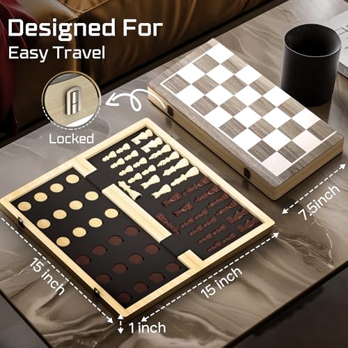 Beyond Innoventions BI-150 Wooden Magnetic Chess Set | 15 Inch Foldable Chess Board thumb #3