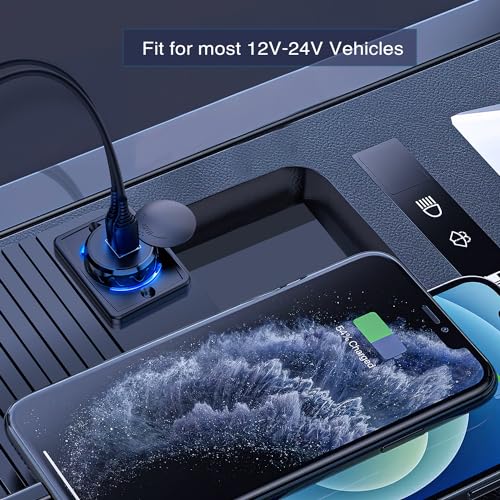 Image of Nilight Quick USB Outlet Socket Dual USB Connector | 12V 24V Dual USBs 5V 4.8A Car Outlets with Waterproof Cover Rotating Cap LED Light for Cars Trucks Motorcycle RVs Campers