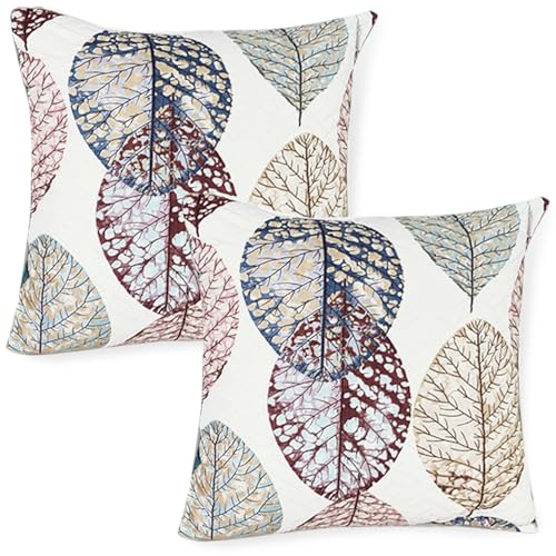 Image of HOKIPO Printed Cushion Cover 22x22 in, Multicolor Linden Leaf