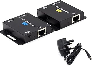 HDMI Extender 60M/196ft With POC 1080P@60Hz 3D HDMI Repeater (TX and RX) RJ45 to HDMI Converter Transfer Single by Cat5e/Cat6/Cat7/Cat8 OFC Cable with 5V Power Adapter