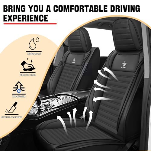 Image of Car Seat Cover for Chevy Equinox 2005-2026 Black&Black 5 Seat | Nappa Leather Car Seat Protector Fashion Anti-Slip Waterproof Breathable Easy to Install, Auto Interior Accessories(Full Set)