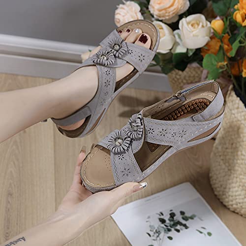 Orthopedic Sandals for Women,Summer Comfortable Walking Sandals with Arch Support,Embroidery Open Toe Wedges4