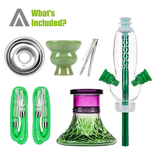 Reanice 11" Green Glass Hookahs Set 2 Hose Hookah Small Water Shisha #TOP2