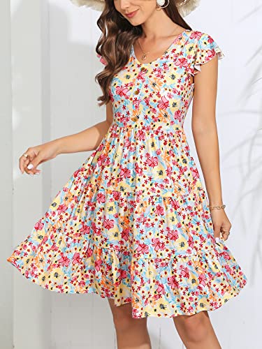 Image of Lamilus Summer Dresses for Women 2026 Ruffle Sleeve V Neck Non-See Through Tiered Babydoll Mini Dress Graduation Beach