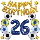 【風船屋】２６歳 サッカー 特大数字 バルーン 飾り付け お誕生日 お祝い ブルー サプライズ プレゼント 男性 メンズ 大人 記念 映え (26歳)