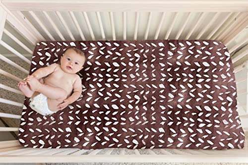 Image of Soft Fitted Crib Sheet, Stretchy and Breathable Toddler Crib Sheet for Boys and Girls, Fits Standard Crib and Toddler Mattress (Brown Geometric)