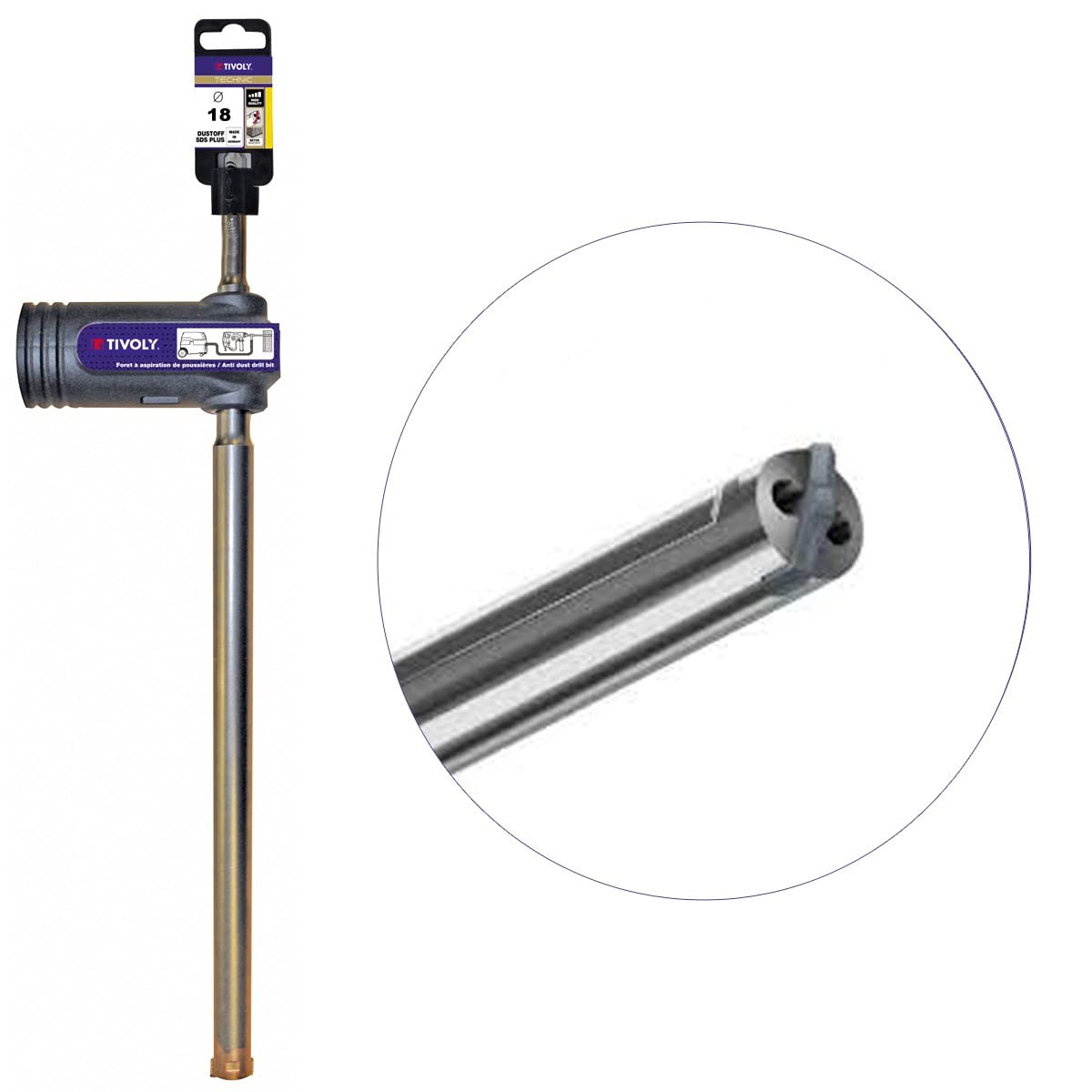 Timoly - Broca para hormigón SDS Plus de carburo D18 x 370 mm Tivoly Broca para hormigón cero, aspiración 100% polvo automático