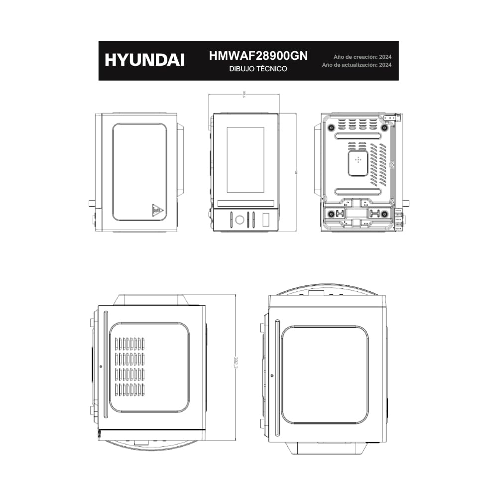 Hyundai Micro-ondes, 28 l, convection, noir, HMWAF28900GN, 900 W, 8 programmes, fonction décongélation, revêtement intérieur, nettoyage facile, minuterie 60 minutes.